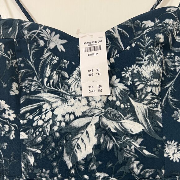 Abercrombie & Fitch A&F Luxe Crepe High-Slit Midi Dress XS Petite Blue Floral - Picture 2 of 5